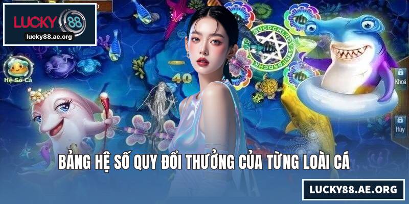 Bắn Cá Thần Tài - Trải Nghiệm Săn Thưởng Đại Dương Mãn Nhãn Bảng hệ số quy đổi thưởng của từng loài cá